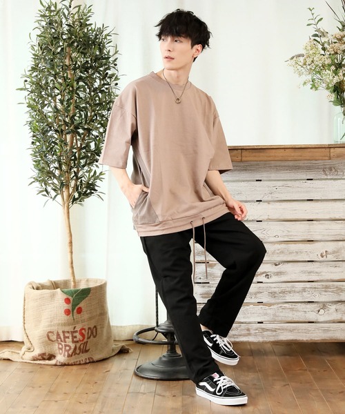 TopIsm（トップイズム）の「【2022】ワイドシルエット 配色切替 ５分袖カットソーー（Tシャツ/カットソー・メンズ・ホワイト/ベージュ/パープル・M/L）」の4枚目の写真