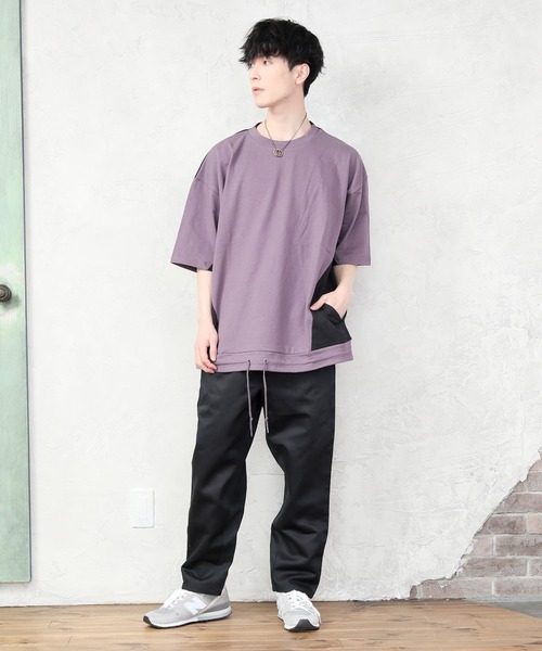 TopIsm（トップイズム）の「【2022】ワイドシルエット 配色切替 ５分袖カットソーー（Tシャツ/カットソー・メンズ・ホワイト/ベージュ/パープル・M/L）」の13枚目の写真