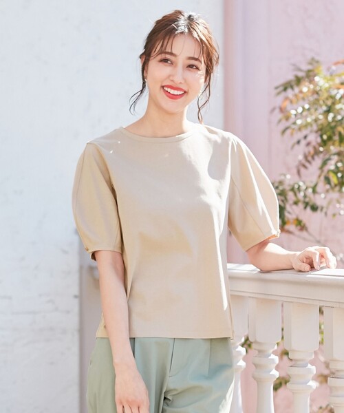 ANY SIS(エニィスィス)の「プレーティングジャージーアーモンドスリーブ カットソー(Tシャツ/カットソー・レディース・ライトイエロー系/ブラック系/ホワイト系/ピンク系/ブラック系2/黄土色系・2)」の4枚目の写真