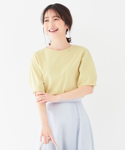 ANY SIS(エニィスィス)の「プレーティングジャージーアーモンドスリーブ カットソー(Tシャツ/カットソー・レディース・ライトイエロー系/ブラック系/ホワイト系/ピンク系/ブラック系2/黄土色系・2)」の5枚目の写真