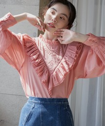 Libra Cue | ”ビンテージライクレースブラウス”　　　　　　　　　インド綿100%、レースやフリルを贅沢に使いながらも甘さを抑えた大人のレースブラウス(シャツ/ブラウス)