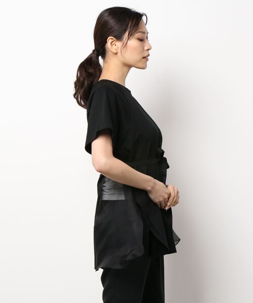 Lui's（ルイス）の「オーガンジードッキングショートスリーブトップス（Tシャツ/カットソー・レディース・ブラック/オフホワイト/ピンク/ブルー/カーキ・FREE）」の17枚目の写真