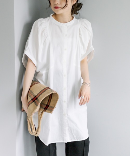 PUAL CE CIN（ピュアルセシン）の「【Du noir】バンドカラー袖ボリュームチュニックブラウス（シャツ/ブラウス・レディース・オフホワイト/ブルー・FREE）」の7枚目の写真