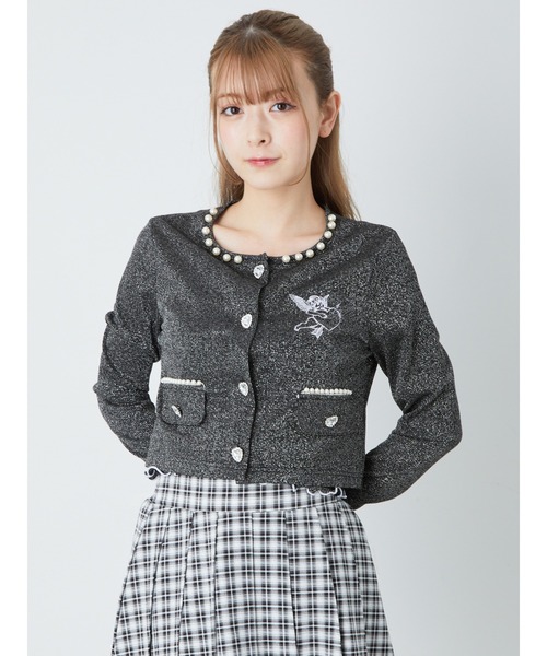 Ank Rouge（アンクルージュ）の「エンジェル刺繍ラメテレコカーデ（カーディガン/ボレロ・レディース・オフホワイト/パープル/ブラック・M）」の3枚目の写真