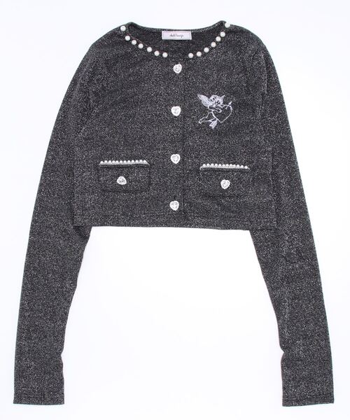 Ank Rouge（アンクルージュ）の「エンジェル刺繍ラメテレコカーデ（カーディガン/ボレロ・レディース・オフホワイト/パープル/ブラック・M）」の5枚目の写真