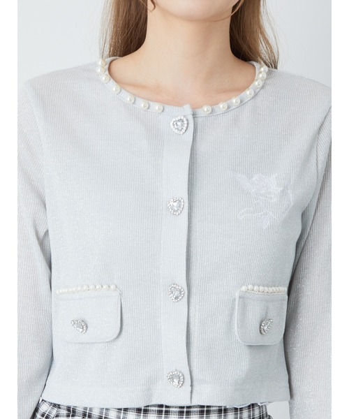 Ank Rouge（アンクルージュ）の「エンジェル刺繍ラメテレコカーデ（カーディガン/ボレロ・レディース・オフホワイト/パープル/ブラック・M）」の15枚目の写真