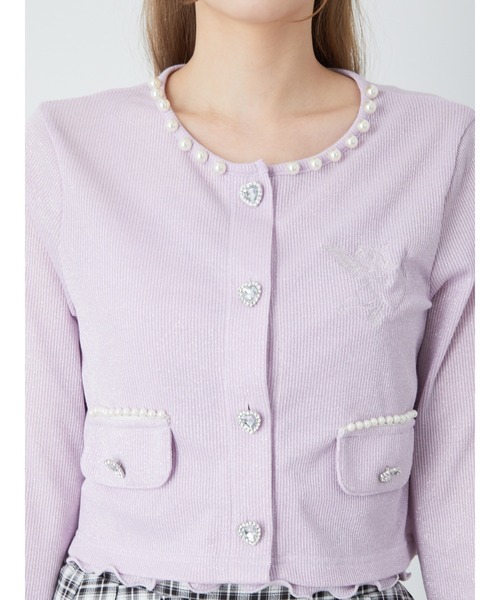 Ank Rouge（アンクルージュ）の「エンジェル刺繍ラメテレコカーデ（カーディガン/ボレロ・レディース・オフホワイト/パープル/ブラック・M）」の12枚目の写真