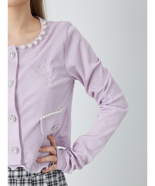 Ank Rouge（アンクルージュ）の「エンジェル刺繍ラメテレコカーデ（カーディガン/ボレロ・レディース・オフホワイト/パープル/ブラック・M）」の11枚目の写真