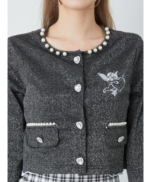 Ank Rouge（アンクルージュ）の「エンジェル刺繍ラメテレコカーデ（カーディガン/ボレロ・レディース・オフホワイト/パープル/ブラック・M）」の7枚目の写真