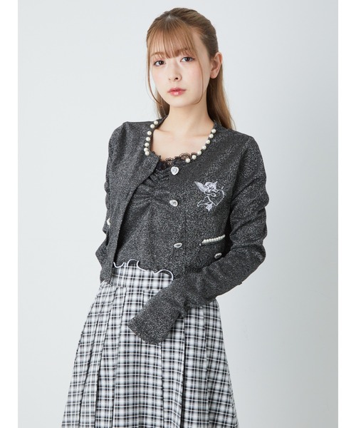 Ank Rouge（アンクルージュ）の「エンジェル刺繍ラメテレコカーデ（カーディガン/ボレロ・レディース・オフホワイト/パープル/ブラック・M）」の6枚目の写真