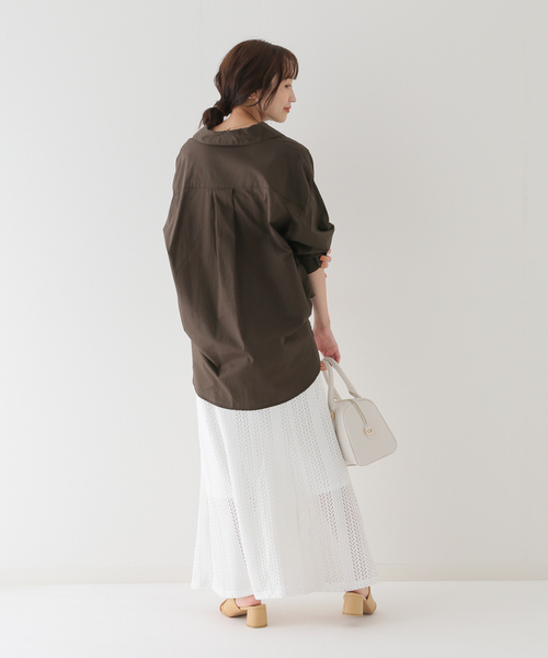 B.C STOCK(ベーセーストック)の「レースアップブラウス(シャツ/ブラウス・レディース・ブラウン/ホワイト/ネイビー・FREE)」の7枚目の写真