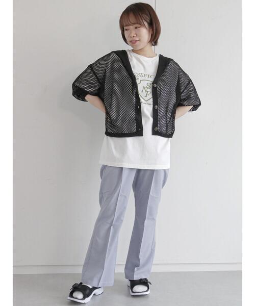 ehka sopo（エヘカソポ）の「カレッジロゴ刺繍Tシャツ（ニット/セーター・レディース・パープル/オフホワイト/キナリ・ﾌﾘ-）」の6枚目の写真