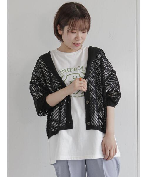 ehka sopo（エヘカソポ）の「カレッジロゴ刺繍Tシャツ（ニット/セーター・レディース・パープル/オフホワイト/キナリ・ﾌﾘ-）」の9枚目の写真