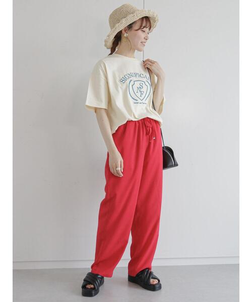 ehka sopo（エヘカソポ）の「カレッジロゴ刺繍Tシャツ（ニット/セーター・レディース・パープル/オフホワイト/キナリ・ﾌﾘ-）」の13枚目の写真