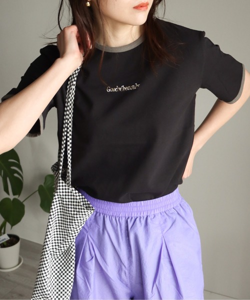 COURO(コウロ)の「刺繍リンガーTシャツ(Tシャツ/カットソー・レディース・オフホワイト/ブラック/オレンジ/グリーン/チャコールグレー/イエロー・FREE)」の4枚目の写真