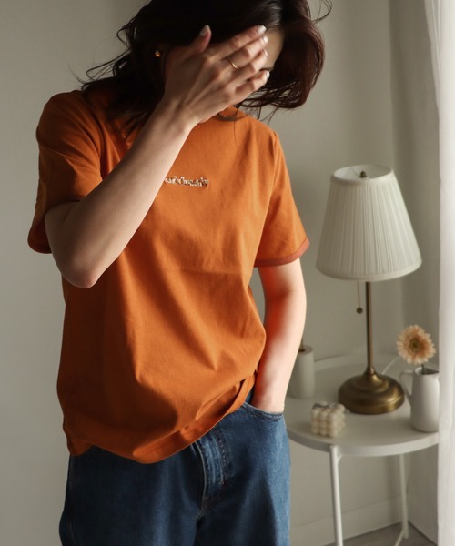 COURO(コウロ)の「刺繍リンガーTシャツ(Tシャツ/カットソー・レディース・オフホワイト/ブラック/オレンジ/グリーン/チャコールグレー/イエロー・FREE)」の17枚目の写真