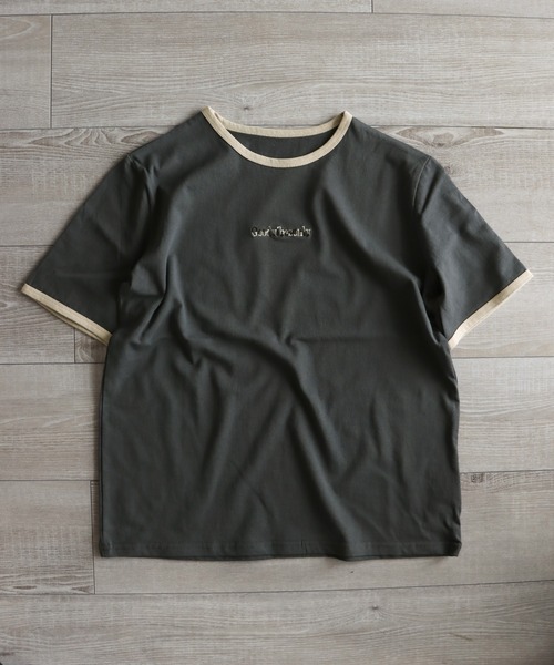 COURO(コウロ)の「刺繍リンガーTシャツ(Tシャツ/カットソー・レディース・オフホワイト/ブラック/オレンジ/グリーン/チャコールグレー/イエロー・FREE)」の21枚目の写真
