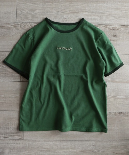 COURO(コウロ)の「刺繍リンガーTシャツ(Tシャツ/カットソー・レディース・オフホワイト/ブラック/オレンジ/グリーン/チャコールグレー/イエロー・FREE)」の19枚目の写真