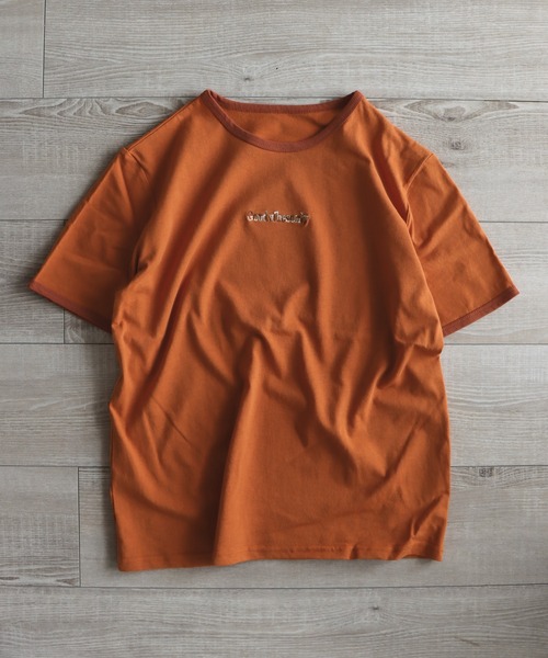 COURO(コウロ)の「刺繍リンガーTシャツ(Tシャツ/カットソー・レディース・オフホワイト/ブラック/オレンジ/グリーン/チャコールグレー/イエロー・FREE)」の8枚目の写真