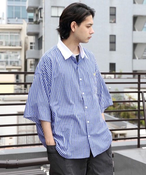 ８(eight)（エイト）の「クレリックオーバーシャツ（シャツ/ブラウス・メンズ・ブラック/ネイビー/ブルー・MEDIUM/LARGE）」の3枚目の写真