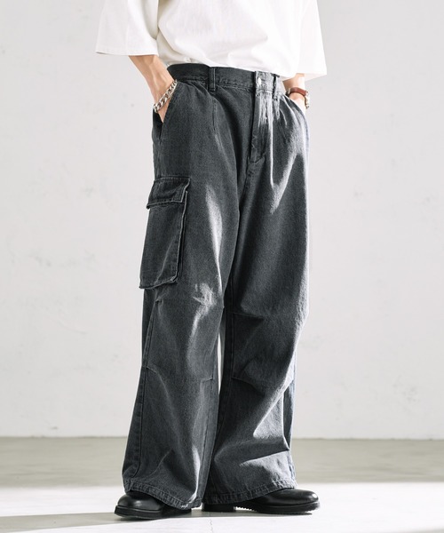 epnok（エプノック）の「ミリタリールーズカーゴデニム（カーゴパンツ・メンズ・ブラック/グレー/インディゴブルー・SMALL/MEDIUM/LARGE）」の3枚目の写真