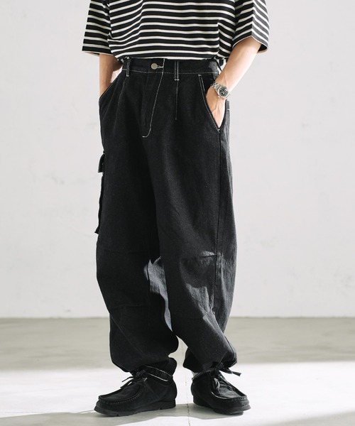 epnok（エプノック）の「ミリタリールーズカーゴデニム（カーゴパンツ・メンズ・ブラック/グレー/インディゴブルー・SMALL/MEDIUM/LARGE）」の2枚目の写真