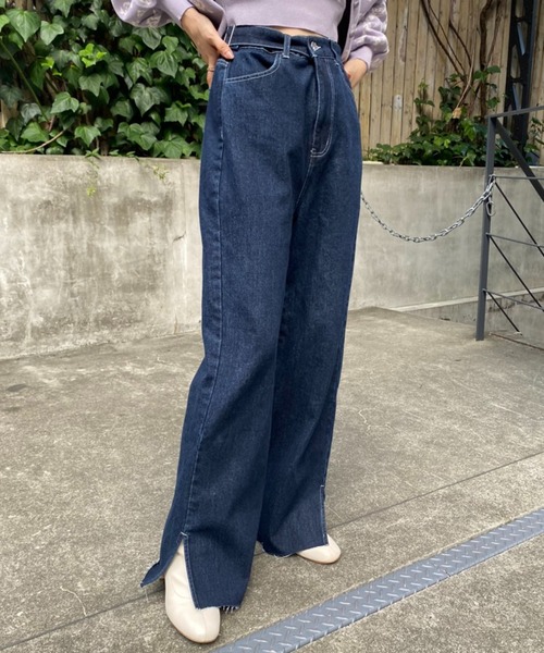 one after another NICE CLAUP(ワンアフターアナザーナイスクラップ)の「【ウエストサイズ調整可能】ワイドデニム(デニムパンツ・レディース・ブラウン/ブルー/インディゴブルー・SMALL/MEDIUM)」の7枚目の写真