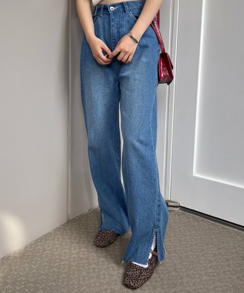 one after another NICE CLAUP(ワンアフターアナザーナイスクラップ)の「【ウエストサイズ調整可能】ワイドデニム(デニムパンツ・レディース・ブラウン/ブルー/インディゴブルー・SMALL/MEDIUM)」の11枚目の写真