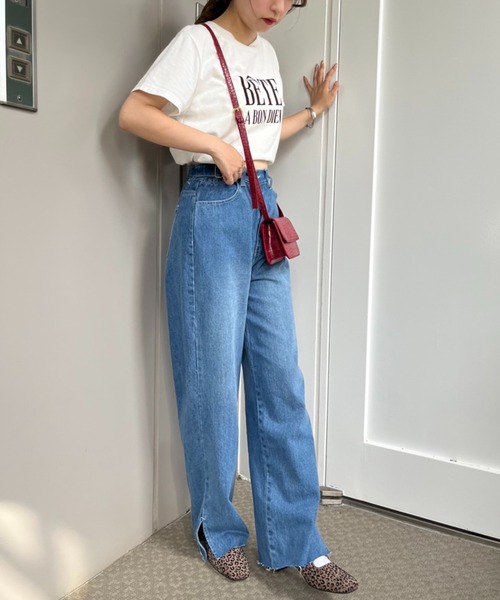 one after another NICE CLAUP(ワンアフターアナザーナイスクラップ)の「【ウエストサイズ調整可能】ワイドデニム(デニムパンツ・レディース・ブラウン/ブルー/インディゴブルー・SMALL/MEDIUM)」の5枚目の写真