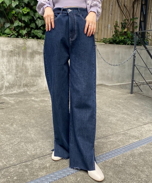 one after another NICE CLAUP(ワンアフターアナザーナイスクラップ)の「【ウエストサイズ調整可能】ワイドデニム(デニムパンツ・レディース・ブラウン/ブルー/インディゴブルー・SMALL/MEDIUM)」の4枚目の写真