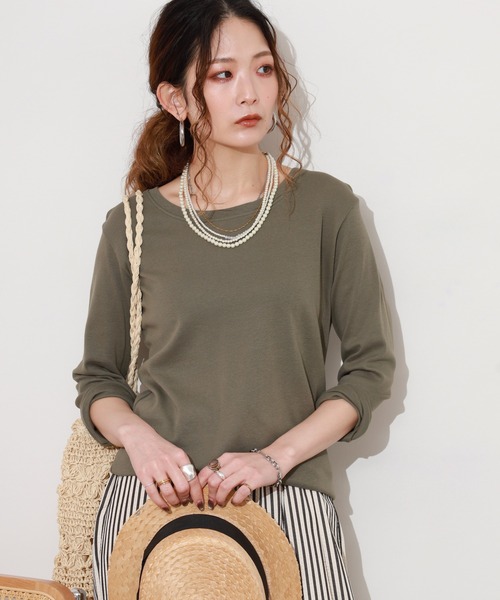 ACE(エース)の「ACE オーガニックコットン フライス Tシャツ 7分丈 デオドラント UV加工(Tシャツ/カットソー・レディース・ホワイト/ブラック/ブラウン/グレー/カーキ/マスタード/チャコール/ネイビー系・LL/M/L/3L/4L/XL)」の6枚目の写真