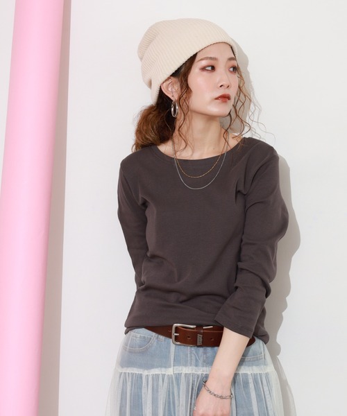 ACE(エース)の「ACE オーガニックコットン フライス Tシャツ 7分丈 デオドラント UV加工(Tシャツ/カットソー・レディース・ホワイト/ブラック/ブラウン/グレー/カーキ/マスタード/チャコール/ネイビー系・LL/M/L/3L/4L/XL)」の4枚目の写真
