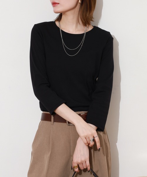 ACE(エース)の「ACE オーガニックコットン フライス Tシャツ 7分丈 デオドラント UV加工(Tシャツ/カットソー・レディース・ホワイト/ブラック/ブラウン/グレー/カーキ/マスタード/チャコール/ネイビー系・LL/M/L/3L/4L/XL)」の9枚目の写真