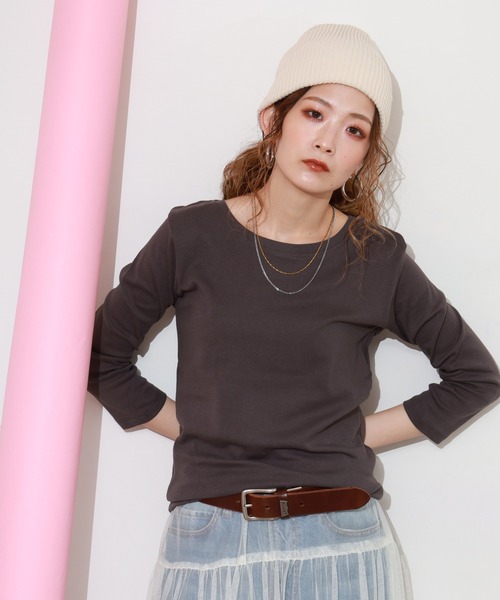ACE(エース)の「ACE オーガニックコットン フライス Tシャツ 7分丈 デオドラント UV加工(Tシャツ/カットソー・レディース・ホワイト/ブラック/ブラウン/グレー/カーキ/マスタード/チャコール/ネイビー系・LL/M/L/3L/4L/XL)」の20枚目の写真