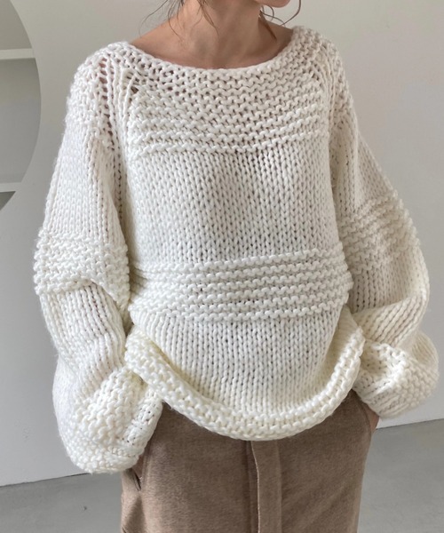 WILLFULLY（ウィルフリー）の「line design handmade knit（ニット/セーター・レディース・ベージュ/アイボリー・FREE）」の2枚目の写真