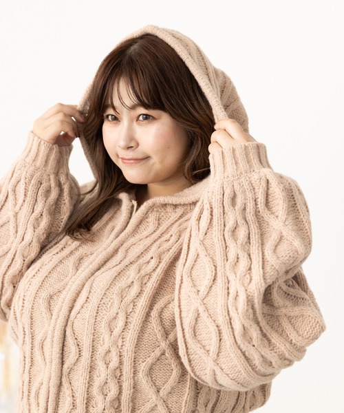 SLURR（スラ―）の「[大きいサイズ]フードケーブルZIPブルゾン（ブルゾン・レディース・ベージュ/アイボリー/モカ・L）」の12枚目の写真