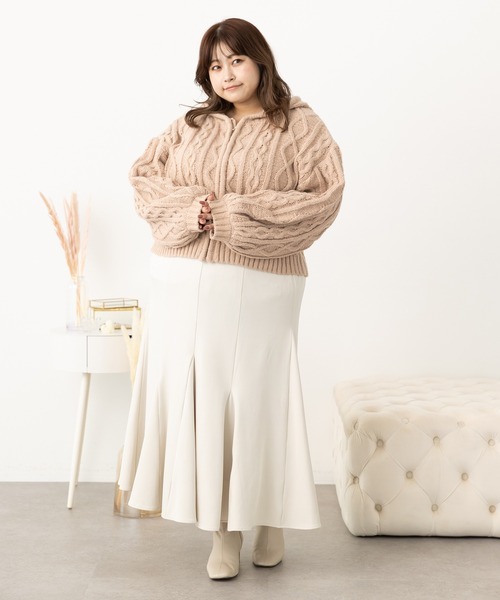 SLURR（スラ―）の「[大きいサイズ]フードケーブルZIPブルゾン（ブルゾン・レディース・ベージュ/アイボリー/モカ・L）」の14枚目の写真