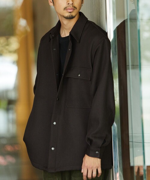 FREAK'S STORE(フリークスストア)の「FREAK'S STORE/フリークスストア ウーリーシャツコーチJKT/ポリエステルウール/コーチジャケット(シャツ/ブラウス・メンズ・ブラック/ダークグレー/ベージュ/ブラウン・LARGE/SMALL/MEDIUM)」の6枚目の写真