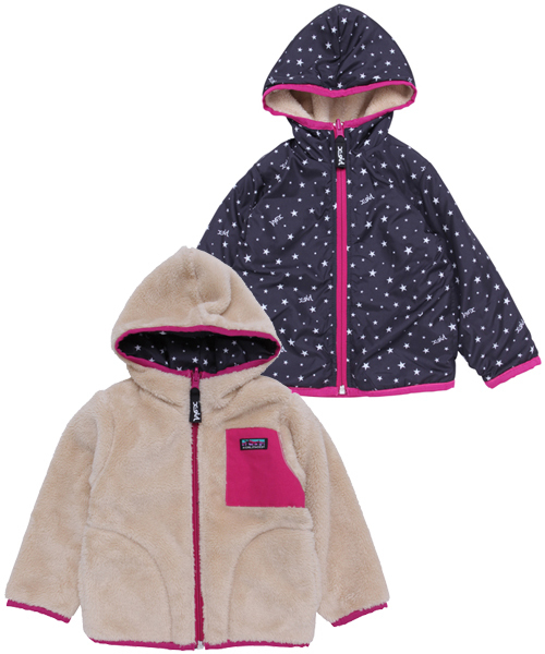 X-girl Stages(エックスガールステージス)の「【VERY11月号掲載】FLUFFY REVERSIBLE JACKET(12M~3T)(ブルゾン・キッズ・マルチ/ベージュ/ネイビー・12M/2T/3T)」の2枚目の写真