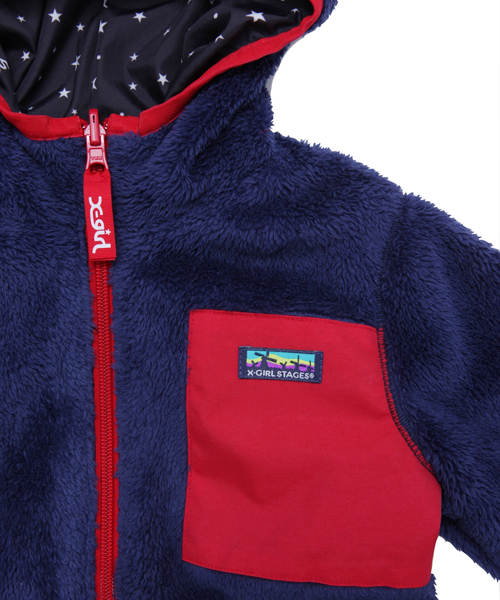 X-girl Stages(エックスガールステージス)の「【VERY11月号掲載】FLUFFY REVERSIBLE JACKET(12M~3T)(ブルゾン・キッズ・マルチ/ベージュ/ネイビー・12M/2T/3T)」の4枚目の写真