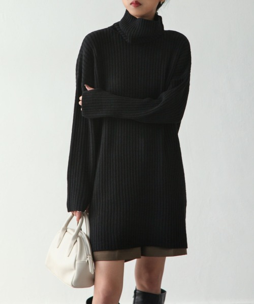 Chillfar（チルファー）の「７Gタートルロングニットプルオーバー（ニット/セーター・レディース・黄緑系/グレイッシュベージュ/ブラック/ブルー・FREE）」の2枚目の写真