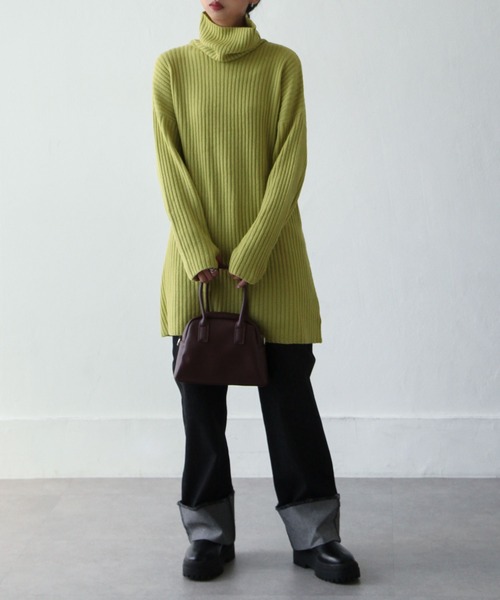 Chillfar（チルファー）の「７Gタートルロングニットプルオーバー（ニット/セーター・レディース・黄緑系/グレイッシュベージュ/ブラック/ブルー・FREE）」の6枚目の写真