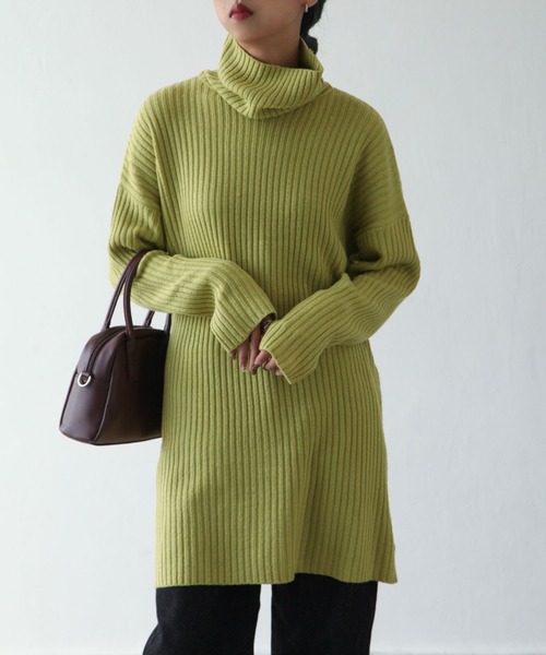 Chillfar（チルファー）の「７Gタートルロングニットプルオーバー（ニット/セーター・レディース・黄緑系/グレイッシュベージュ/ブラック/ブルー・FREE）」の12枚目の写真