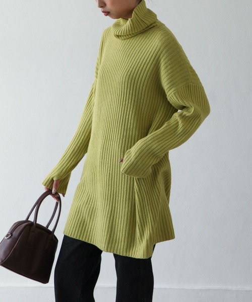 Chillfar（チルファー）の「７Gタートルロングニットプルオーバー（ニット/セーター・レディース・黄緑系/グレイッシュベージュ/ブラック/ブルー・FREE）」の15枚目の写真