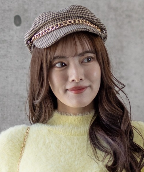 clear（クリア）の「チェーン付き千鳥柄キャスケット/帽子（キャスケット・レディース・ブラック/ブラウン・F）」の2枚目の写真