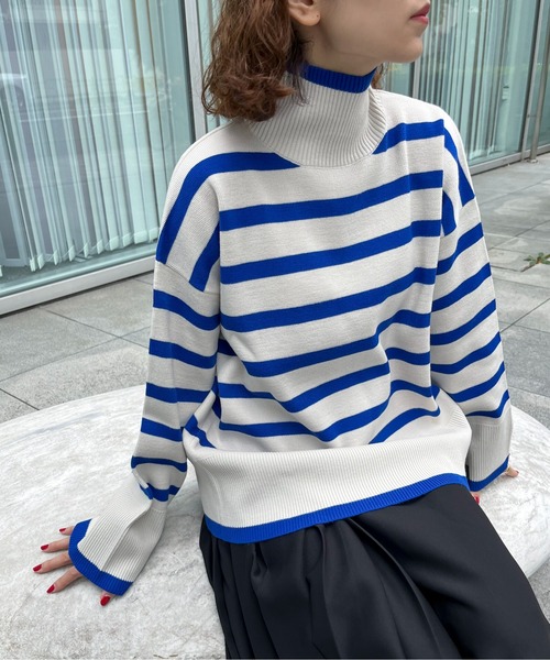 feepur（フェピュール）の「【ハンドウォッシャブル】ハイネックボーダーニット（ニット/セーター・レディース・ブルー/グレー/オフホワイト/グリーン・MEDIUM）」の11枚目の写真