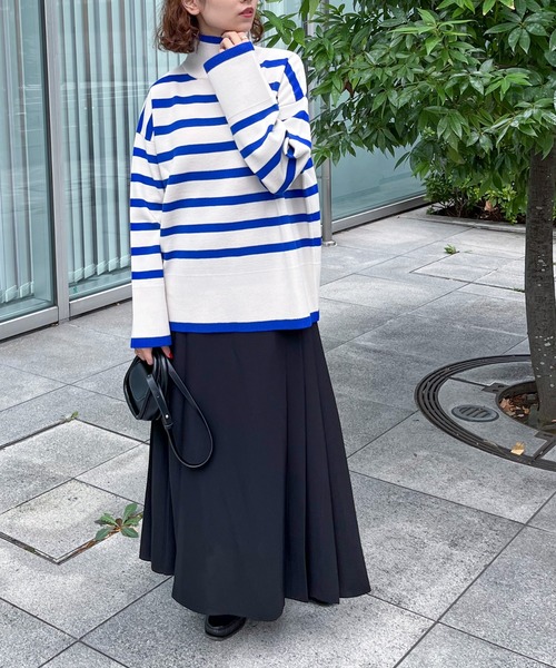 feepur（フェピュール）の「【ハンドウォッシャブル】ハイネックボーダーニット（ニット/セーター・レディース・ブルー/グレー/オフホワイト/グリーン・MEDIUM）」の7枚目の写真