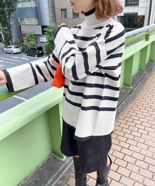 feepur（フェピュール）の「【ハンドウォッシャブル】ハイネックボーダーニット（ニット/セーター・レディース・ブルー/グレー/オフホワイト/グリーン・MEDIUM）」の9枚目の写真