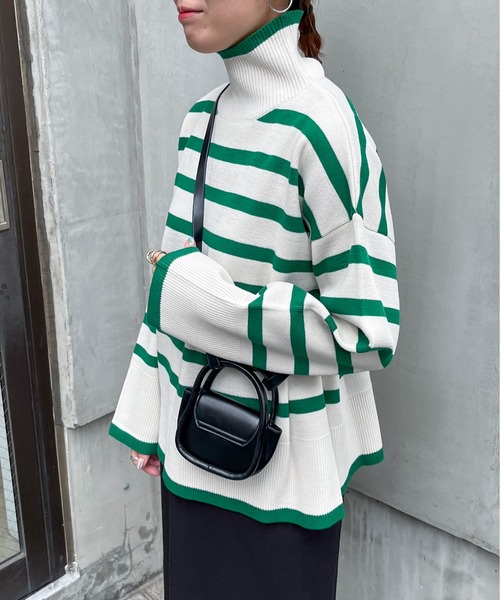 feepur（フェピュール）の「【ハンドウォッシャブル】ハイネックボーダーニット（ニット/セーター・レディース・ブルー/グレー/オフホワイト/グリーン・MEDIUM）」の10枚目の写真