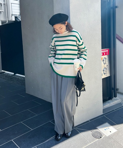 セール】【ハンドウォッシャブル】ハイネックボーダーニット（ニット